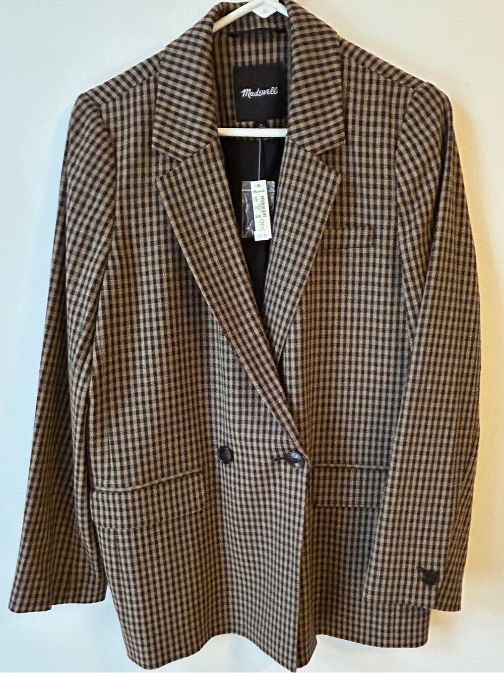 NWT Madewell Brown and Black Houndstooth Double-Button Blazer - size large